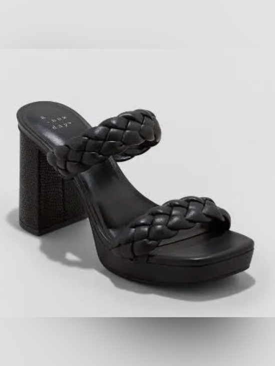 a new day Shoes - A New Day Black Braided Double-Strap Block Heel Mules
